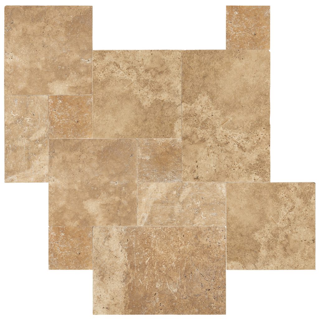 Walnut Tumbled French Pattern Travertine Pavers - StoneTileUS